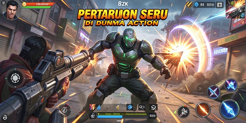 Screenshot gameplay 8ZK menampilkan aksi seru di medan pertempuran.