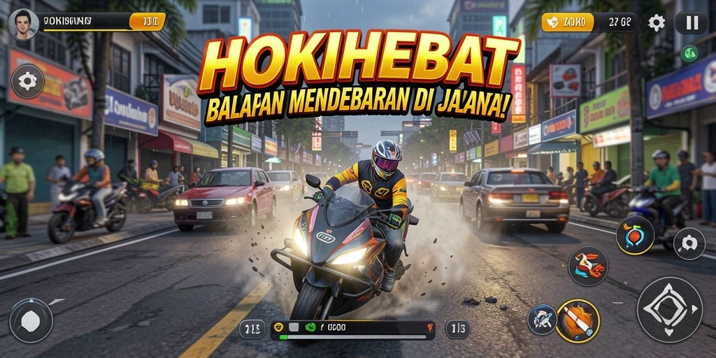 Tampilan gameplay menegangkan di HOKIHEBAT saat balapan.