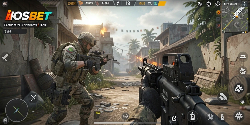 Tampilan gameplay intens dari IOSBET dengan aksi menembak yang mendebarkan.
