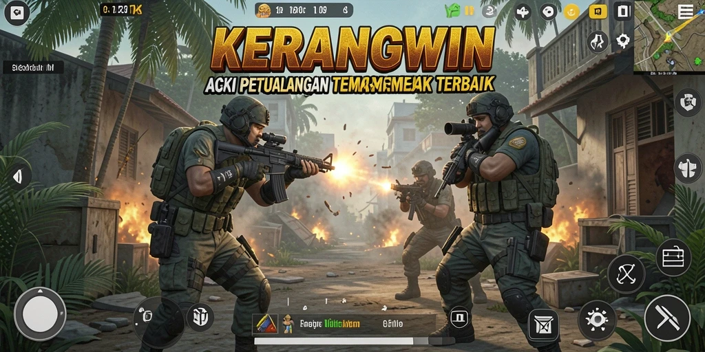 Tampilan seru gameplay KERANGWIN dalam aksi tembak-menembak.