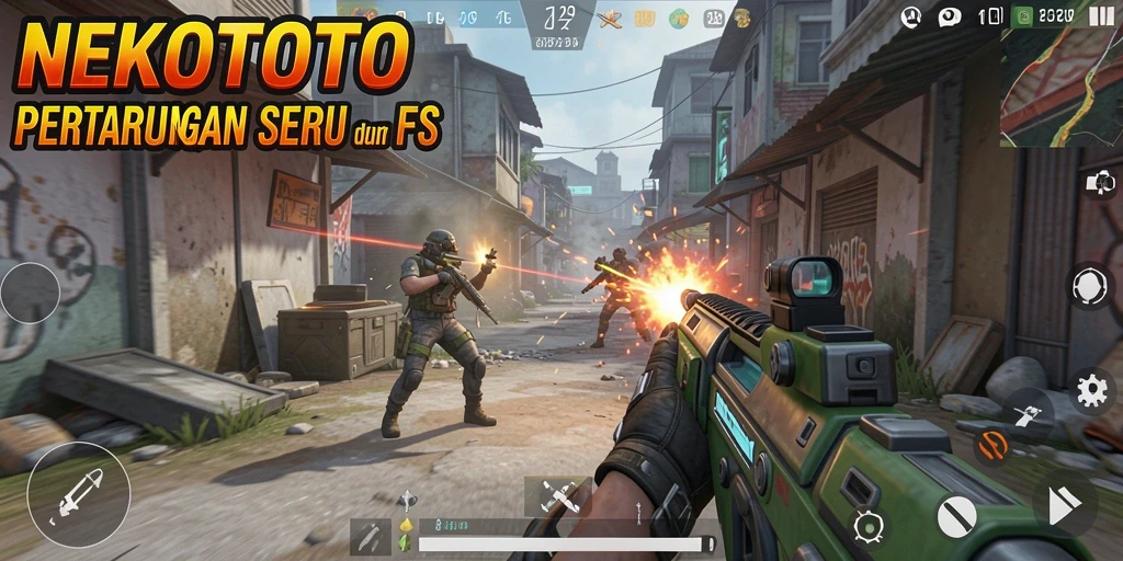 Tampilan gameplay seru di NEKOTOTO, aksi menembak yang mendebarkan.