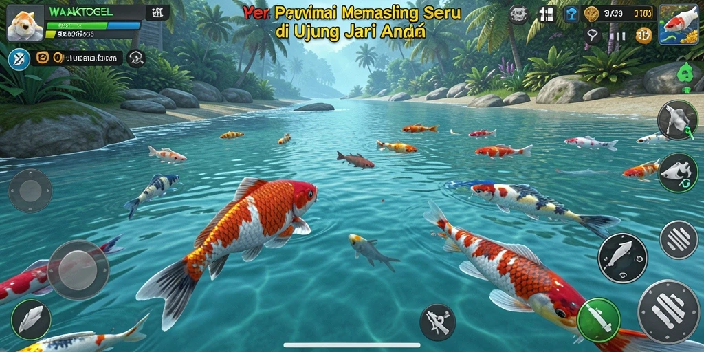 Tampilan gameplay seru menangkap ikan di WAKTOGEL.